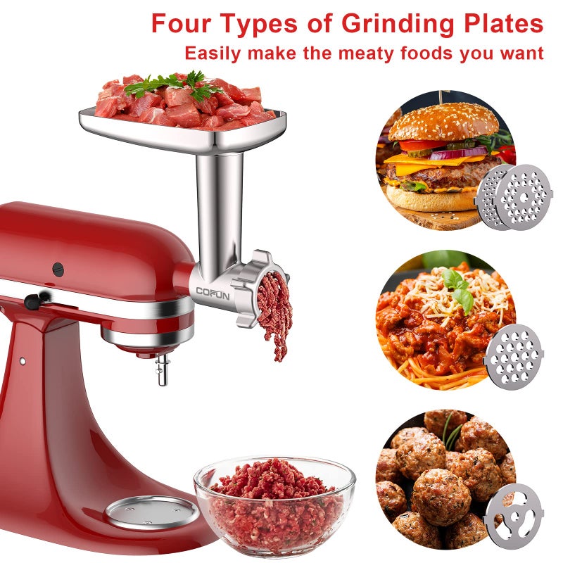 Cofun Metal Meat Grinder Attachment for KitchenAid Stand Mixers, Food Grinder Attachment Includes 4 Grinding Plates, 3 Sausage Stuffer Tubes, 2 Grinding Blades, Grinder and Sausage Stuffer by COFUN - Image 3